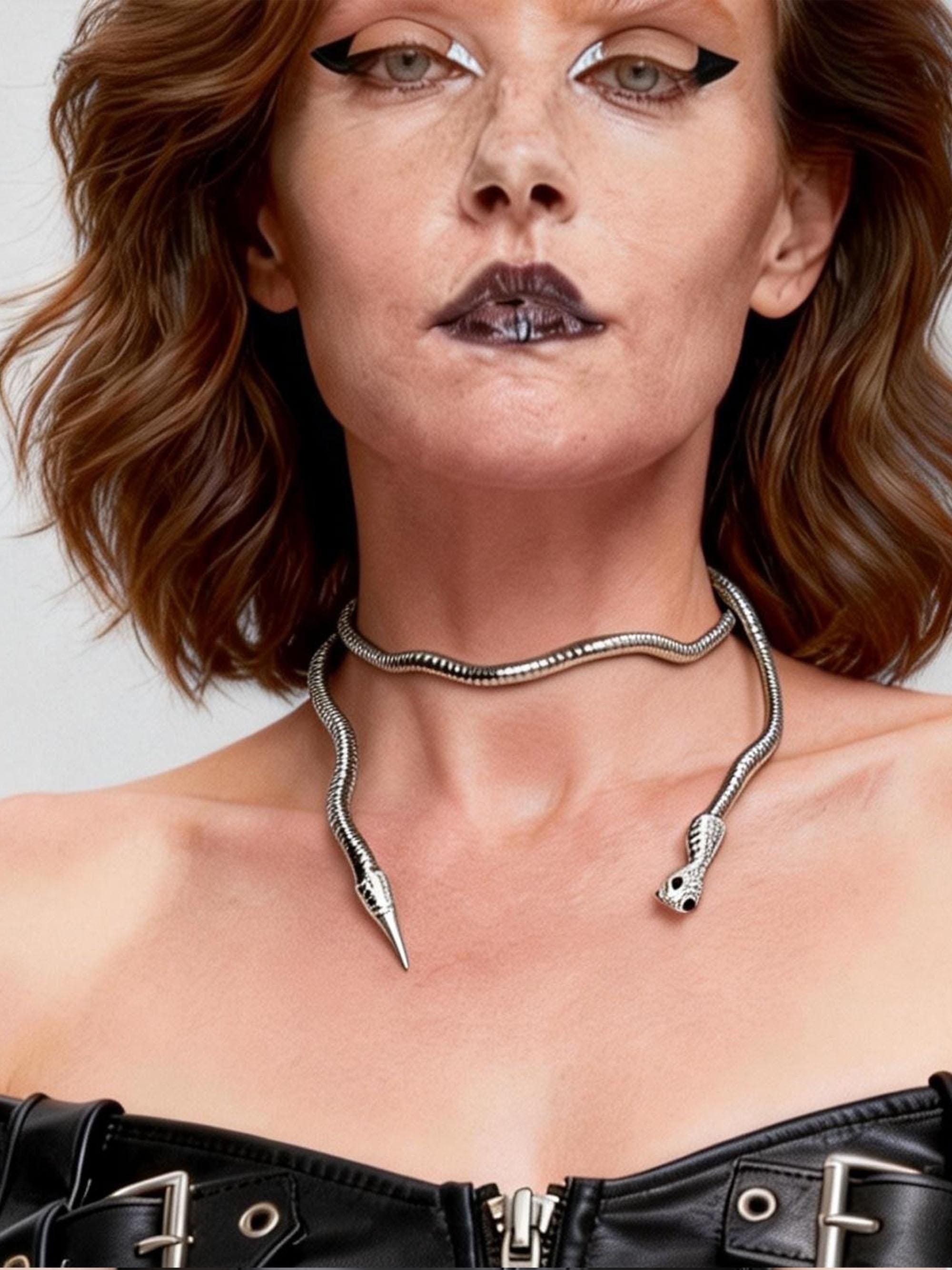fdsmall Collana a serpente da donna, regolabile, a forma di serpente, flessibile, stile punk, multiuso, con strass, accessorio per donne, Metallo, Strass