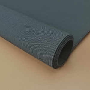 May include: A roll of dark gray elastic fabric. The fabric is ribbed and has a smooth texture.