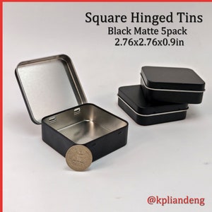 Square Hinged Tin ,Craft Tin ,Stash Container ,Black Matte ,5 Pack