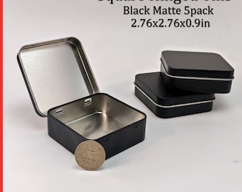 Square Hinged Tin ,Craft Tin ,Stash Container ,Black Matte ,5 Pack