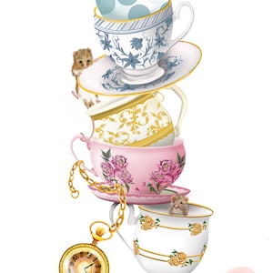 Time for Tea /Canvas, Aluminium print /Alice in wonderland /teacups /mouse/pink/bedroom/ kitchen