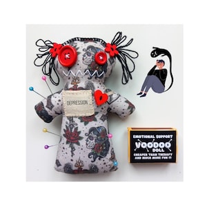 Emotionale Unterstützung Voodoo-Puppe Kühlschrankmagnet - Nadelkissen - DammitDoll - Sorgenpuppe - Therapeutisch - Depression - PTBS - Angst - Panik Attacke