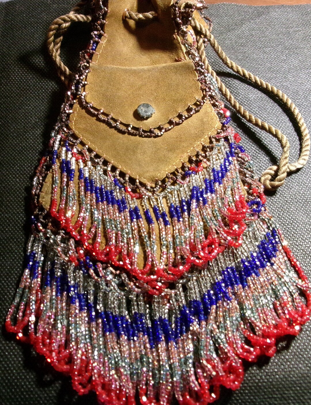 Art Deco Flapper Long Beaded Fringe Bag Purse Leather Suede Etsy