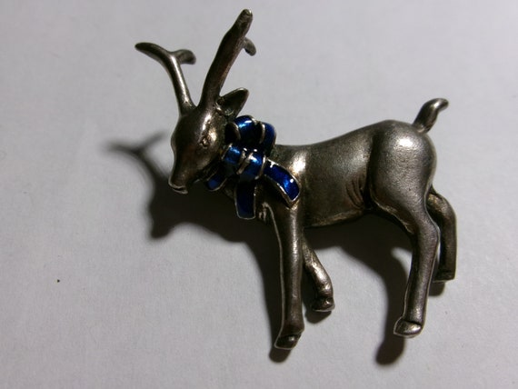 vintage Sterling and Enamel Deer Brooch petite pin - image 1