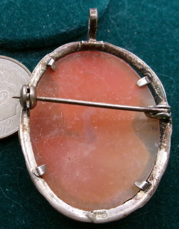 Vintage 800 Silver Carved Shell Cameo Pin Pendant