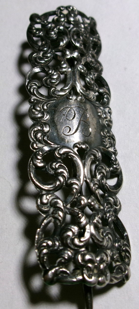 antique ornate 2" Sterling lapel brooch pin