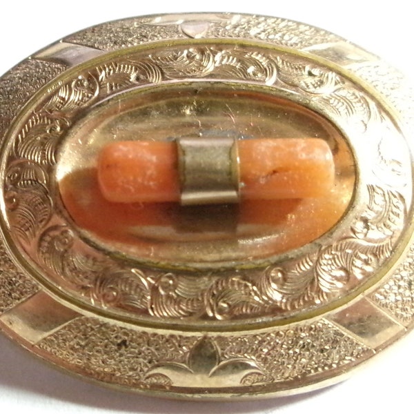 antique VICTORIAN Era Gold Filled Oval Brooch With Branch Coral