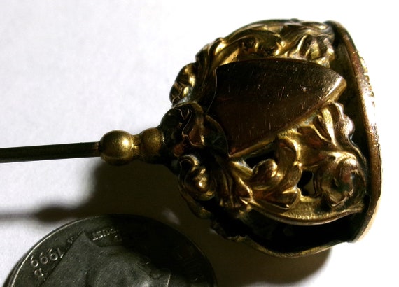 Large vintage ornate Hatpin hat pin four monogram… - image 2