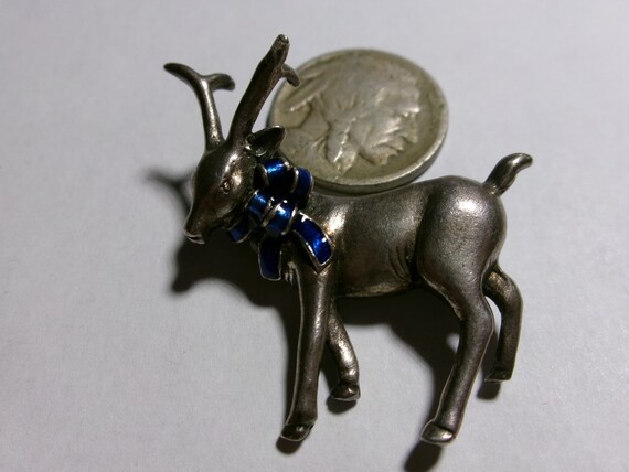 vintage Sterling and Enamel Deer Brooch petite pin - image 3