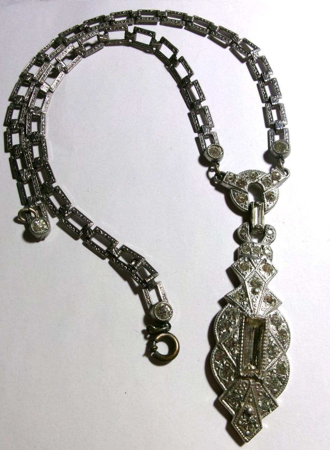 Elegant Art Deco Paste Rhinestone Baguette Necklace Ornate Chain - Etsy