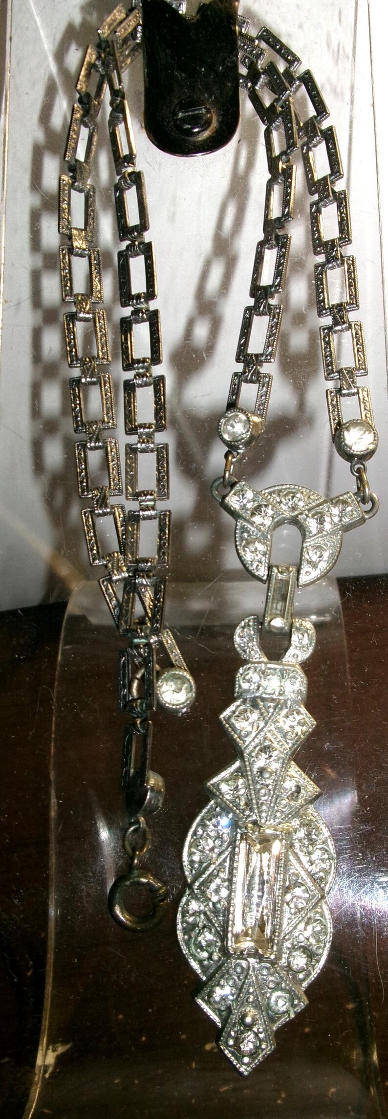 Elegant Art Deco Paste Rhinestone Baguette Necklace Ornate Chain - Etsy
