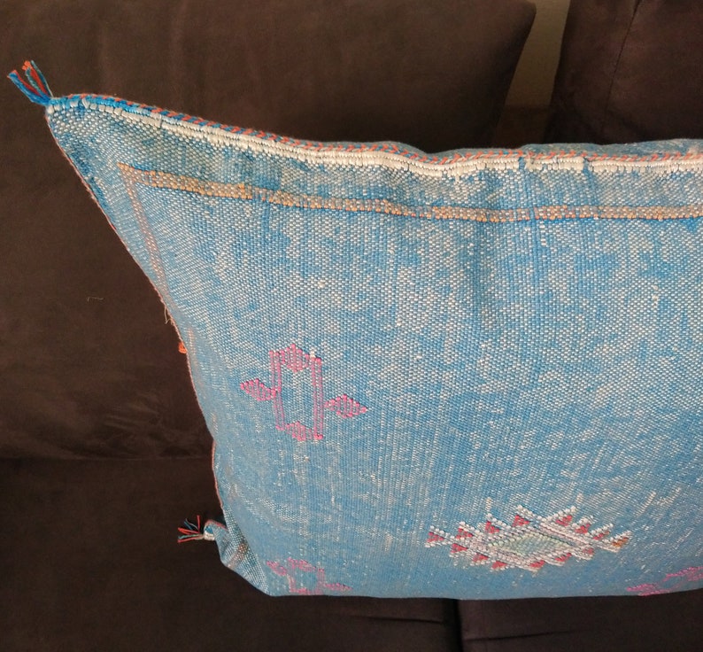 Plain Moroccan Pillow Sabra silk pillow Hand Woven by Berber Women Pink Cactus Silk pillows Throw