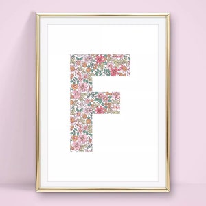 Personalised Liberty Initial Print, Girls bedroom, Nursery Print 7x5, A5 and A4 print.