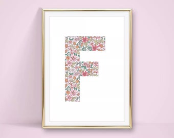 Personalised Liberty Initial Print, Girls bedroom, Nursery Print 7x5, A5 and A4 print.