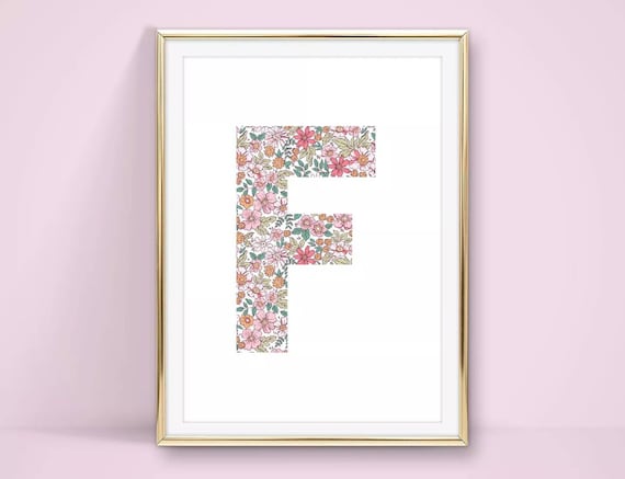 Personalised Liberty Initial Print, Girls bedroom, Nursery Print 7x5, A5 and A4 print.