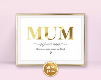Personalised Mum print, A4, A5, 7x5 Gold, Silver, Rose Gold. Wall Art, Wall Print, Family Print, Mother's Day, Mum print, Mom, Mam