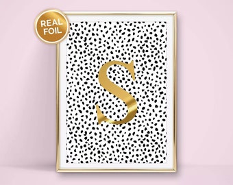 Initial Spot Print, Personalised, Foil with Black Spots 7x5, A5, 10x8 and A4 print