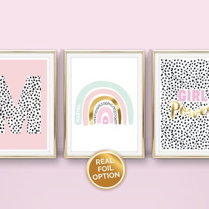 A Trio of Girls Bedroom Prints, Pink, Black and White spots, colour and foil print, Girls Nursery Print, 7x5, A5, 10x8, A4 & A3 print.