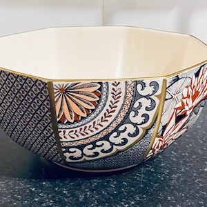 Vintage Masons Applique Ironstone China large octagonal bowl in the orange and black pattern circa 1950’s.