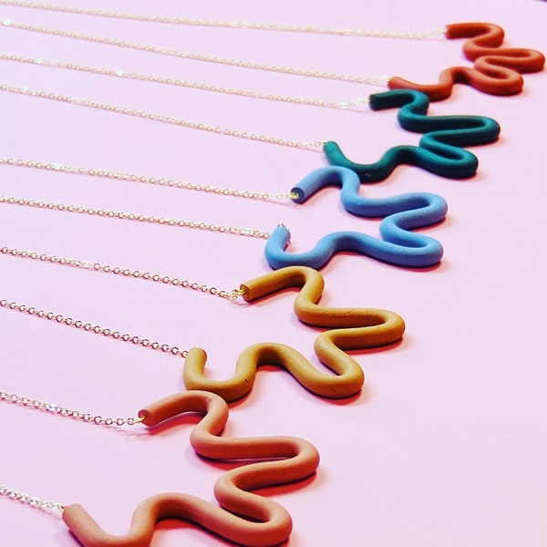 Abstract Clay Necklace | Squiggle Necklace | Polymer Clay Handmade Necklace | Modern Unique Necklace | Gift Ideas | Bridal Party Gift