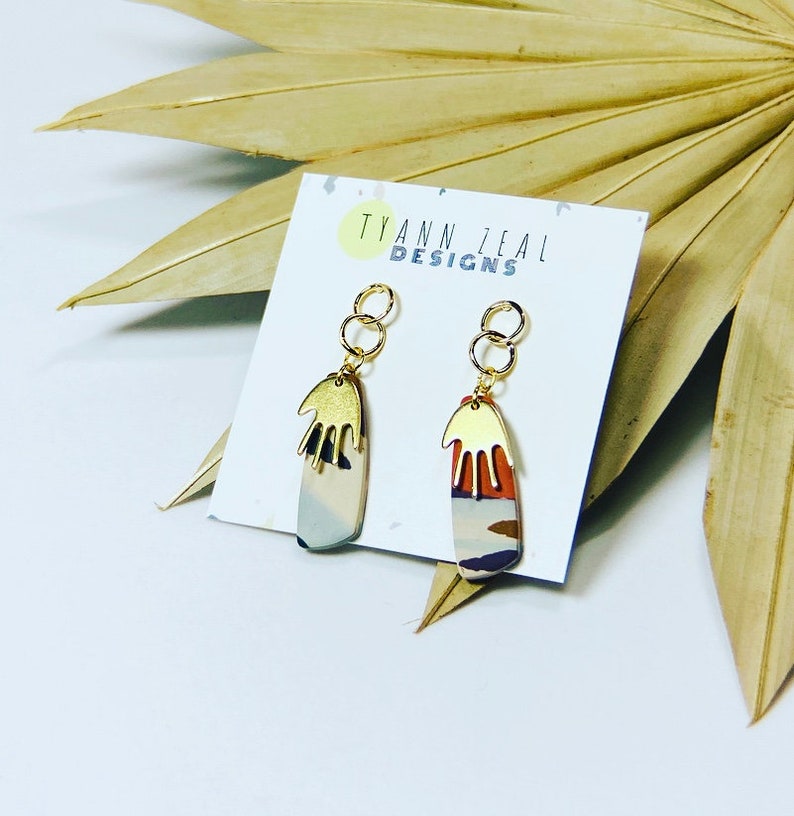 hand earrings Modern clay earrings gift ideas polymer clay and brass earrings Lightweight earrings Modern earrings BOHO