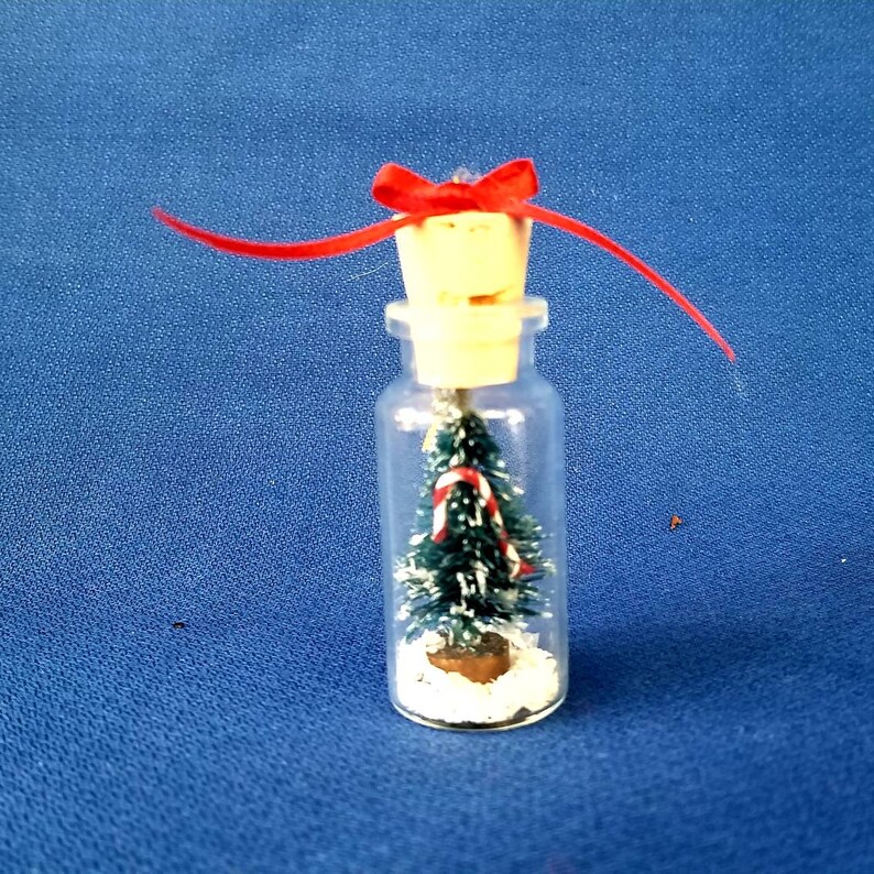 Handmade Christmas in a Bottle Christmas Tree Ornament, Mini Bottle Ornament, Christmas Party Favor, Christmas Tree Decor, Mini Tree Gift image 2