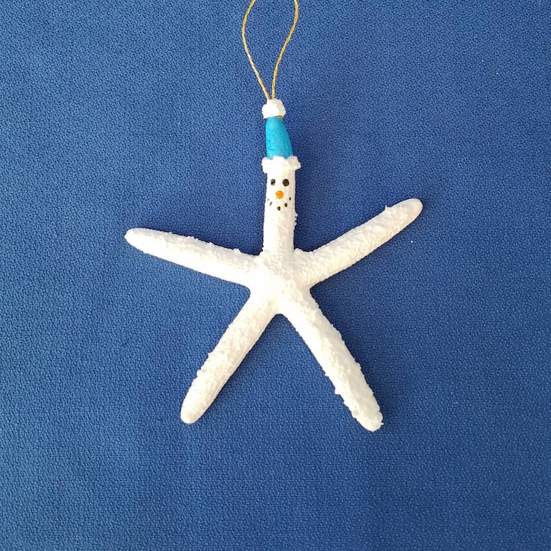 Starfish Snowman Handmade Nautical Christmas Ornament, Starfish Ornament, Beach Theme Coastal Christmas Decor, Snowman Tree Ornament Gift image 3