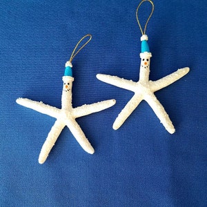 Starfish Snowman Handmade Nautical Christmas Ornament, Starfish Ornament, Beach Theme Coastal Christmas Decor, Snowman Tree Ornament Gift image 2