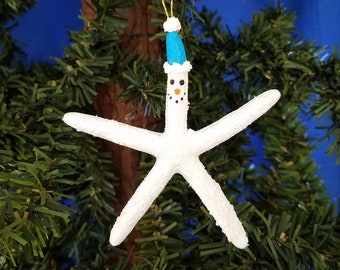 Starfish Snowman Handmade Nautical Christmas Ornament, Starfish Ornament, Beach Theme  Coastal Christmas Decor, Snowman Tree Ornament Gift