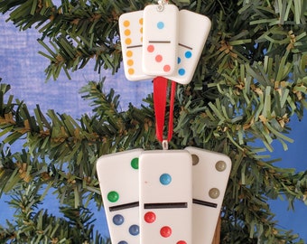 Dominoes Game Christmas Ornament – Unique Handmade Domino Gift for Family Game Night, Domino Club and Players – Upcycled Christmas Gift