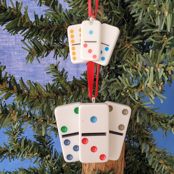 Dominoes Game Christmas Ornament – Unique Handmade Domino Gift for Family Game Night, Domino Club and Players – Upcycled Christmas Gift