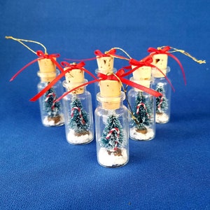 Handmade Christmas in a Bottle Christmas Tree Ornament, Mini Bottle Ornament, Christmas Party Favor, Christmas Tree Decor, Mini Tree Gift image 3