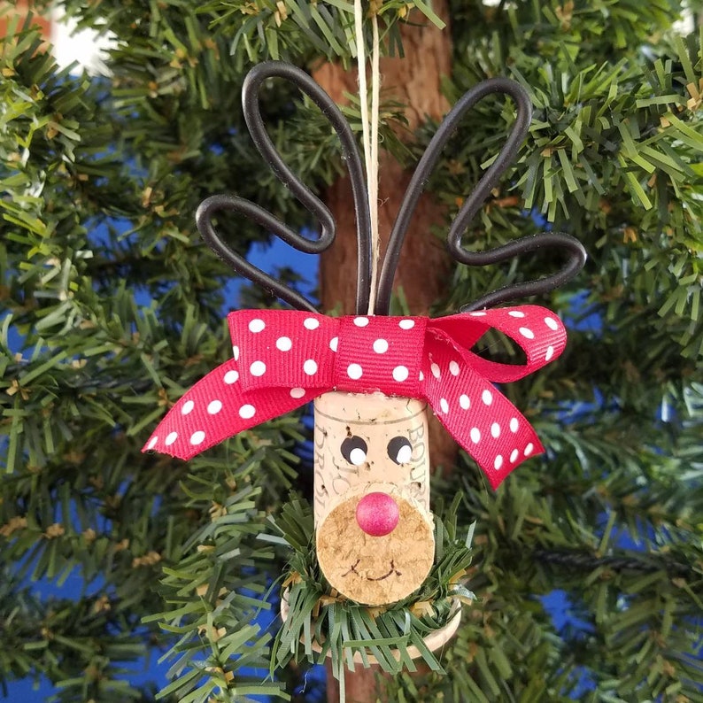 Wine Cork Reindeer Rudolph Handmade Christmas Ornament, Cork Reindeer Ornament, Wine Cork Decor, Wine Lover Gift, Wine Deer, Winery Gift image 2