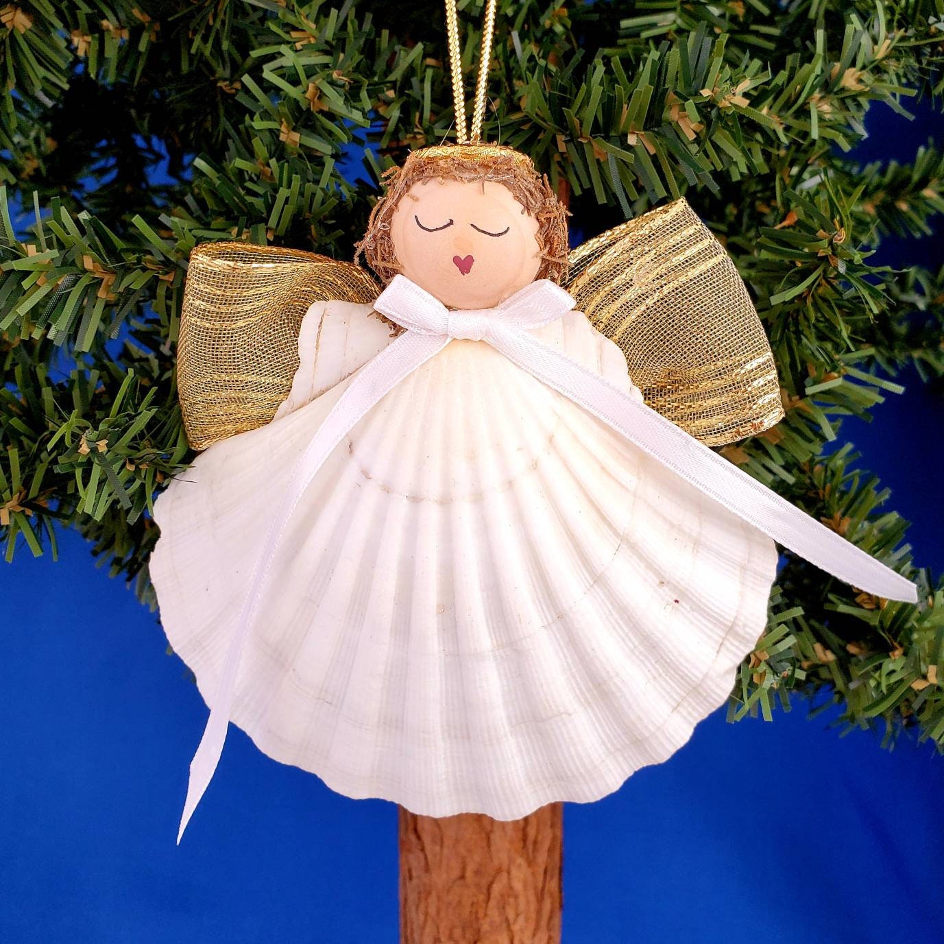 Scallop Shell Angel Handmade Nautical Christmas Ornament - Coastal