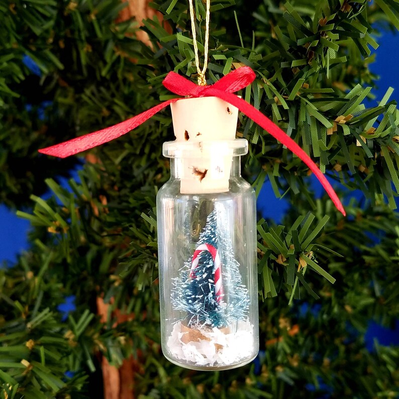 Handmade Christmas in a Bottle Christmas Tree Ornament, Mini Bottle Ornament, Christmas Party Favor, Christmas Tree Decor, Mini Tree Gift image 4