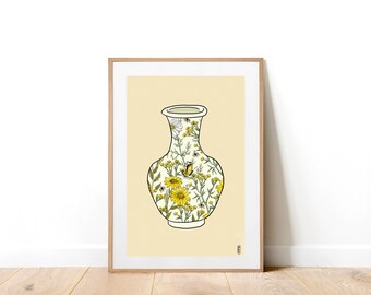 Meadow Floral Vase Art Print. Botanical Art Print . Floral Art Print . Botanical Illustration. Still Life Print. Bee Art Print. Honeybee