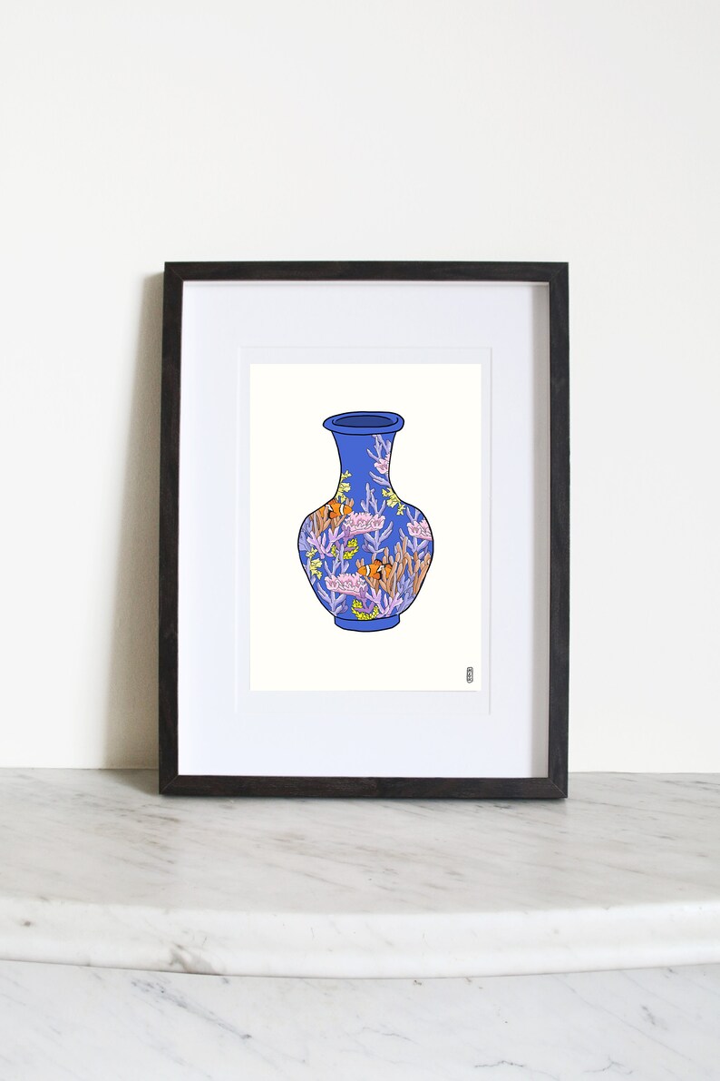 Coral Vase on Blue. 100% Profits Donated to Blue Ventures. SeaLife Art Print . Floral Art Print . Botanical Illustration. Still Life Print. image 3