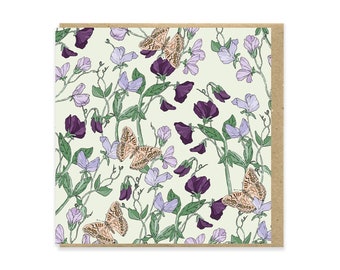 Sweetpeas & Butterflies Greeting Card, Floral Greeting Greeting Card, Illustrated Greeting Card