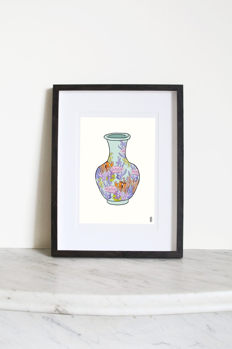 Coral Vase on Blue. 100% Profits Donated to Blue Ventures. SeaLife Art Print . Floral Art Print . Botanical Illustration. Still Life Print. image 6