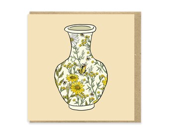 Meadow Floral Vase Greeting Card, Yellow Floral Greeting Card, Floral Greeting Greeting Card, Butterfly & Bee Greeting Cards