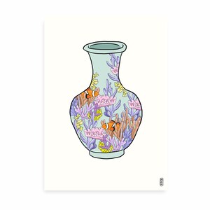 Coral Vase on Blue. 100% Profits Donated to Blue Ventures. SeaLife Art Print . Floral Art Print . Botanical Illustration. Still Life Print. image 5