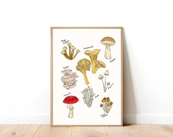 Mushroom Party Art Print. Mushroom Art Print. Mushroom Illustration. Mushroom Wall Art . Fungi Art Print . Mushroom Identification Chart
