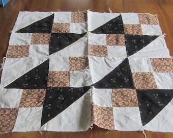 Pretty Antique Mourning Cloth and Brown Quilt TOP Piece 18.5"