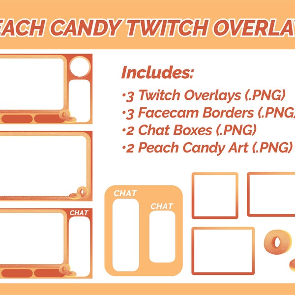 PEACH CANDY Twitch Overlays | Live Stream Branding | YouTube OBS Livestream Materials | Peach Rings | Gifts for Streamers | Premade Overlays