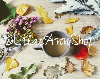 Fall Thanksgiving Styled Scene Desktop Stock Photo | Autumn Leaves Nature | Flatlay Mockup |Thanksgiving Card