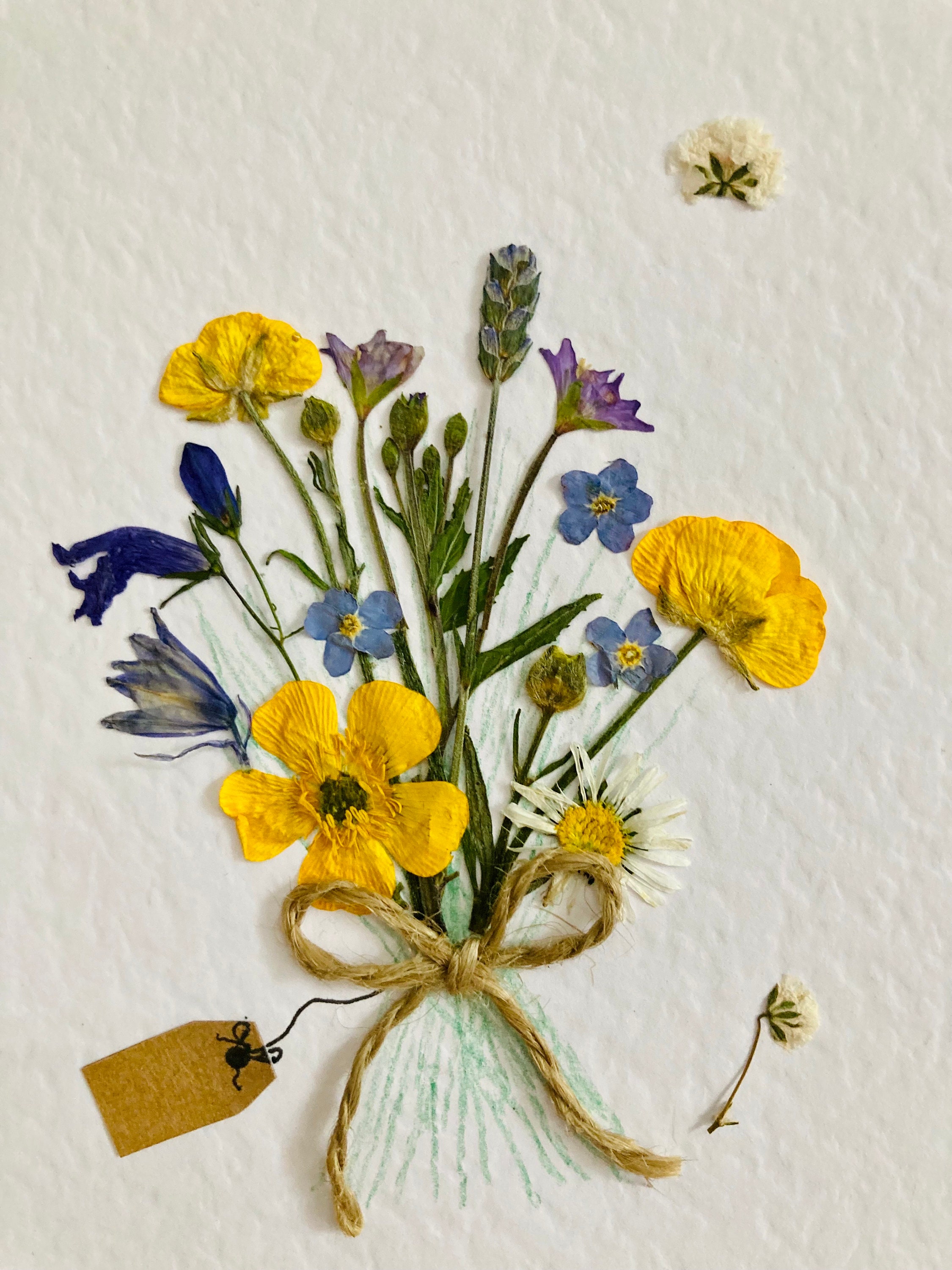 Dried Flower Card for Gardener, Handmade Card With REAL Flowers for