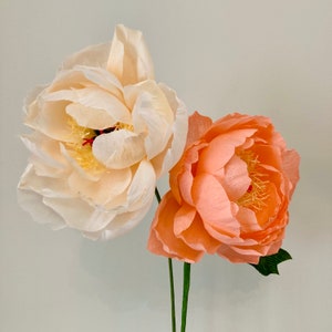 Handmade Crepe Paper Peony Arrangement: Peach & Cream Floral Decor