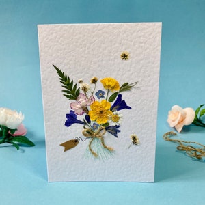 Pressed flower card, First Anniversary card for couple, Bouquet gift for her, Card for bride from bridesmaid, Floral birthday card