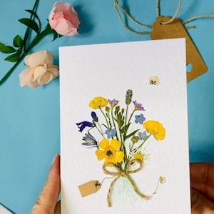Bedankkaart geperste bloem voor grootouders, gedroogde bloem Moederdagkaart, geperste bloemkunst, cadeau voor bloemenliefhebber