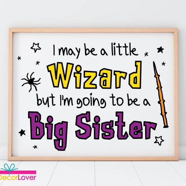 Wizard Promoted to Big Sister Pregnancy Sign, Printable Photo Prop Sign, Baby Shower, Baby Announcement, Maternity Photo Prop, DIGITAL FILE